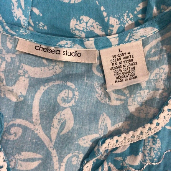 Chelsea Studio Blue and White Floral Embroidered Sequin Top - Size Large - Picture 8 of 9